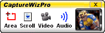Capture bar provides choice of screen capture tools.